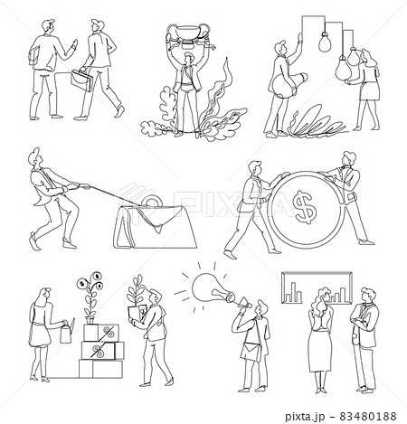 Business and startup isolated outline icons, office workers and cooperation Business and startup isolated outline icons, office workers and cooperation 83480188