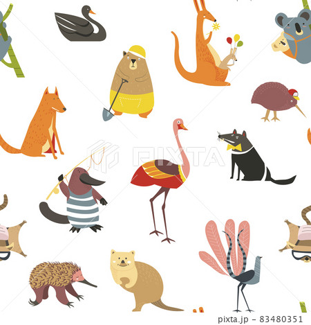 Wild Australian animals and birds seamless pattern wildlife 83480351