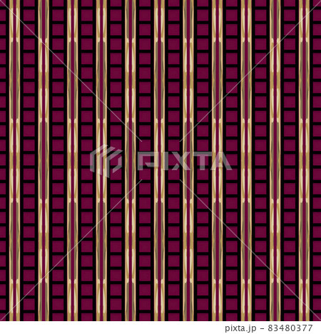 Luxury geometric striped vector seamless pattern. Golden colored and black stripes on dark crimson background. 83480377