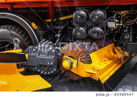 Vehicles for cleaning in the city. Automatic brushes for cleaning roads Vehicles for cleaning in the city. Automatic brushes for cleaning roads 83480447