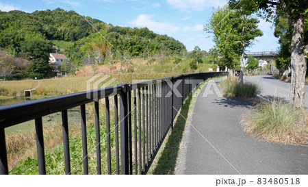 池のそばのフェンス 83480518