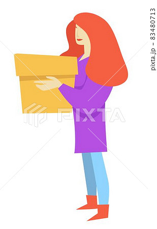 Woman with box isolated female character girl holding cardboard container Woman with box isolated female character girl holding cardboard container 83480713