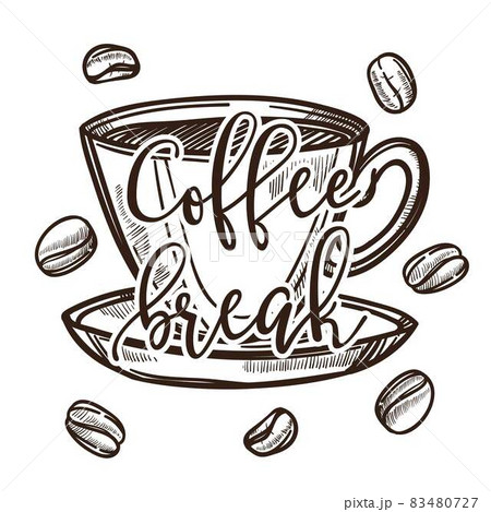 Coffee Break Cup And Saucer Beans Cafe Or Bar のイラスト素材