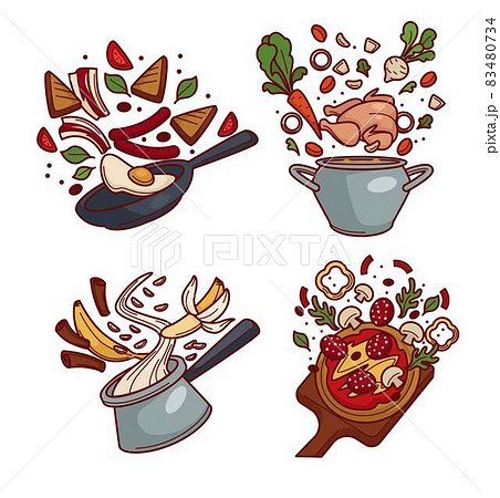 Breakfast lunch and dinner cooking dishes ingredients isolated meals Breakfast lunch and dinner cooking dishes ingredients isolated meals 83480734