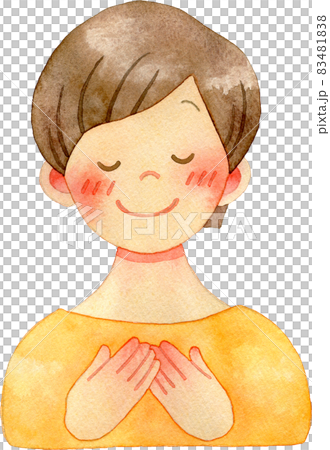 胸に手を当てて目を閉じる女性の水彩イラスト 83481838