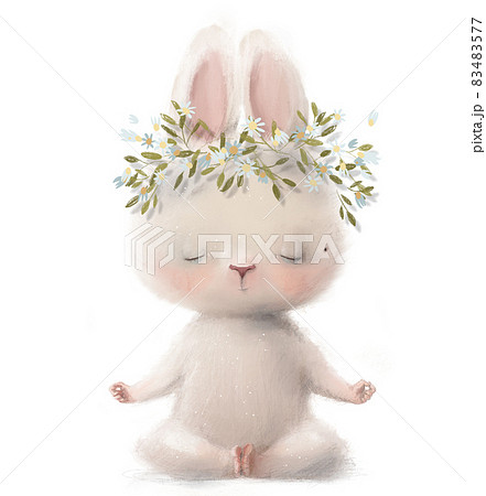 cute white hare girl character with floral wreath 83483577