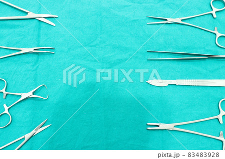 Surgical Instruments on the Green Fabric Surgical Instruments on the Green Fabric 83483928