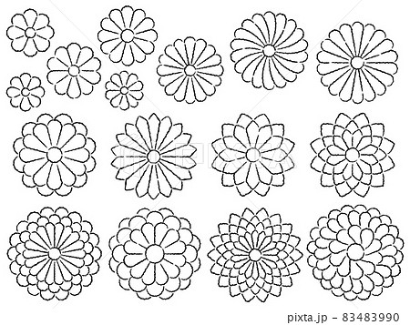 和風の菊の手描き風線画イラストセットのイラスト素材 4990