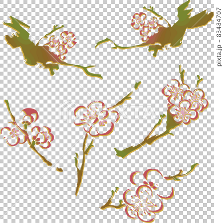 梅花、樹木、植物、自然、水墨畫、sumi-e、日本畫、日本圖案、日式、手繪模擬觸摸、水彩插圖素材 83484707