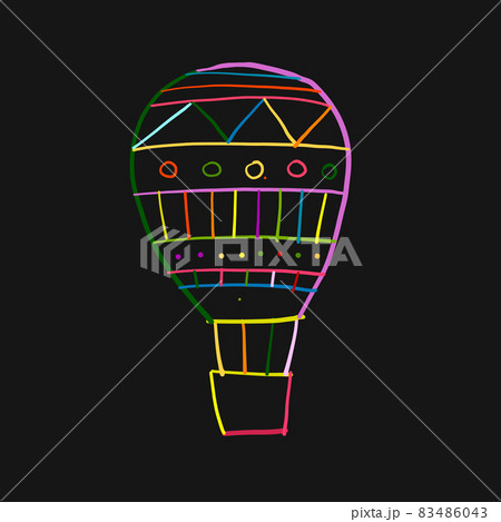 Hot Air Balloon Colorful Outline isolated on black. Sketch for your design 83486043