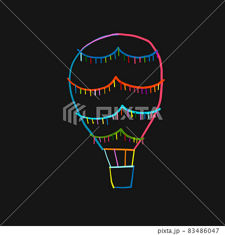 Hot Air Balloon Colorful Outline isolated on black. Sketch for your design 83486047