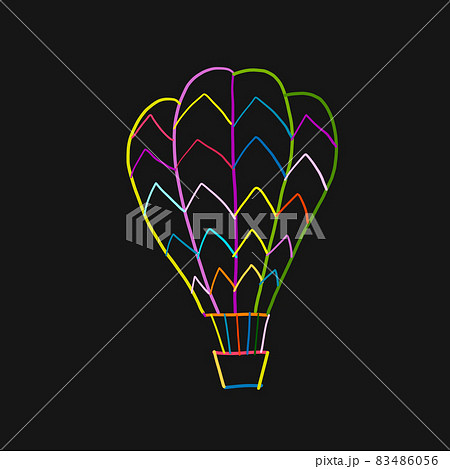 Hot Air Balloon Colorful Outline isolated on black. Sketch for your design 83486056