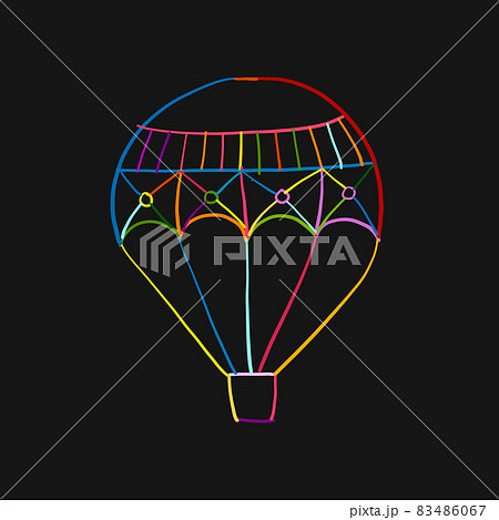 Hot Air Balloon Colorful Outline isolated on black. Sketch for your design 83486067