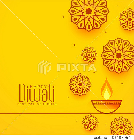 happy diwali yellow decorative background 83487064