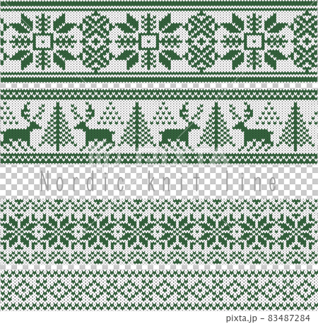 Fashionable knit pattern line set (green knit, knitting, vector, line, reindeer, knitting pattern, set,) 83487284