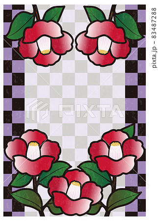 寒中お見舞い フレーム 背景 冬 春 椿 花 和柄 和風 コピースペース 背景 枠 イラスト素材のイラスト素材 4872