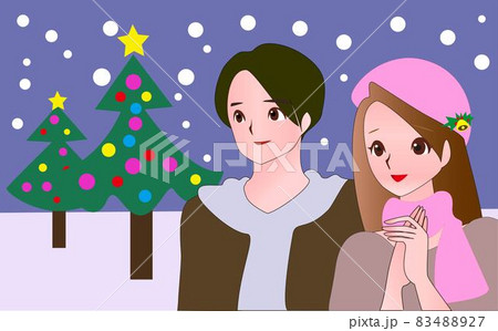 クリスマスデートを楽しむ男女のイラストのイラスト素材 47