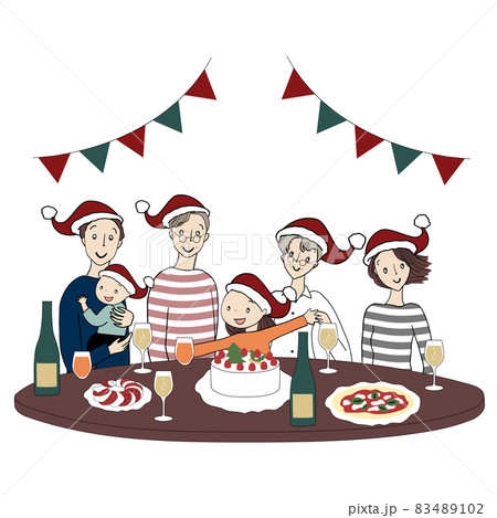クリスマスパーティーをする三世代家族 クリスマスパーティーをする三世代家族 83489102
