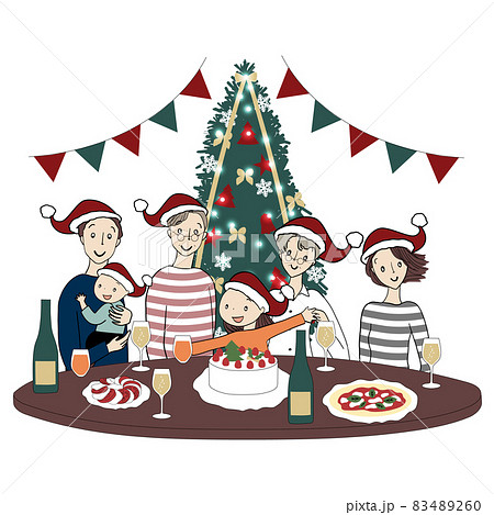 クリスマスパーティーをする三世代家族のイラスト素材 4260