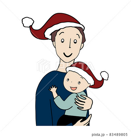サンタクロース帽子の男性と子どものイラスト素材 4805