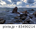 long exposure landscape, sea, rocks, clouds, sky, sunset 83490214