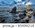 long exposure landscape, sea, rocks, clouds, sky, sunset 83490218