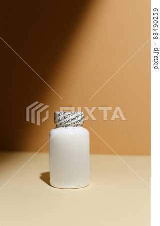 Set of cosmetic glass bottle. Closeup, copyspace. Beauty blogging, salon treatment concept, minimalism brand packaging mock up Set of cosmetic glass bottle. Closeup, copyspace. Beauty blogging, salon treatment concept, minimalism brand packaging mock up 83490259
