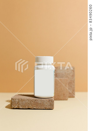 Set of cosmetic glass bottle. Closeup, copyspace. Beauty blogging, salon treatment concept, minimalism brand packaging mock up Set of cosmetic glass bottle. Closeup, copyspace. Beauty blogging, salon treatment concept, minimalism brand packaging mock up 83490260