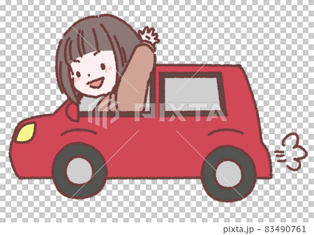 Woman waving in a car Woman waving in a car 83490761