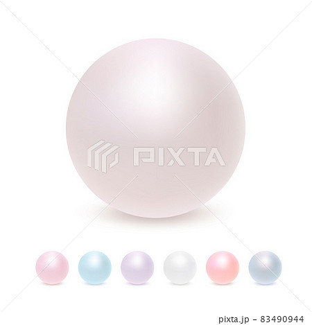 Pearl Set isolated on White Background. Spherical Beautiful 3D Orb with Transparent Glares and Highlights. Jewel Gems. 83490944