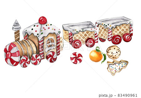 Watercolor set of christmas gifts, candles,cakes Watercolor set of christmas gifts, candles,cakes 83490961