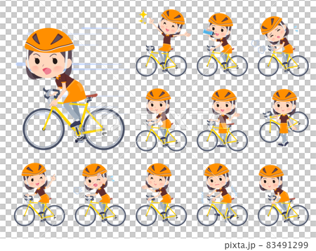 一組騎公路自行車的女快餐店員 一組騎公路自行車的女快餐店員 83491299