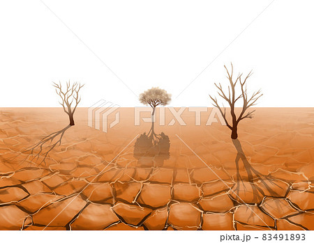 乾燥した大地と枯れ木のイラスト 83491893