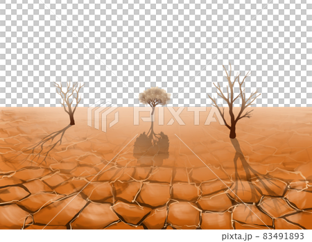 Illustration of dry land and dead trees 83491893