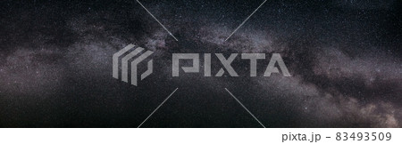 Real Night Sky Stars With Milky Way Galaxy. Natural Starry Sky Background. Panorama Panoramic View 83493509