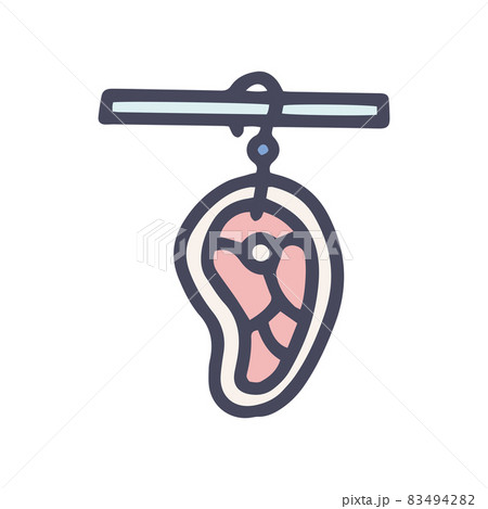 piece of meat on hook color vector doodle simple icon 83494282