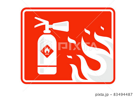 informative red sticker fire extinguisher and flame. informative red sticker fire extinguisher and flame. 83494487