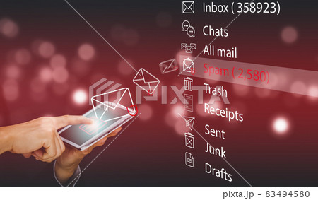 Email concept with laptop spam and virus computer monitor internet security concept, Businessman touch bin mail with a laptop. Spam, junk and e-marketing on screen, Spam Email Pop-up Warning. Email concept with laptop spam and virus computer monitor internet security concept, Businessman touch bin mail with a laptop. Spam, junk and e-marketing on screen, Spam Email Pop-up Warning. 83494580