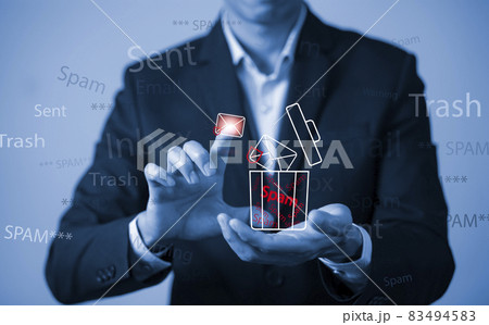 Email concept with laptop spam and virus computer monitor internet security concept, businessman reading electronic mail with a laptop. Spam, junk and e-marketing on-screen, Spam Email Pop-up Warning. Email concept with laptop spam and virus computer monitor internet security concept, businessman reading electronic mail with a laptop. Spam, junk and e-marketing on-screen, Spam Email Pop-up Warning. 83494583