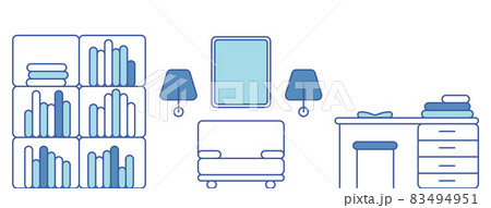 Linear sketch of an interior. Library and Home Office. Flat vector illustration. 83494951