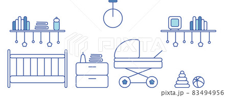 Linear sketch of an interior. Kids Room. Flat vector illustration. 83494956
