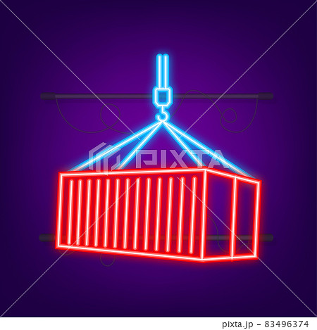 Red Shipping Cargo Container Twenty and Forty feet. for Logistics and Transportation. Neon style. Vector stock Illustration 83496374