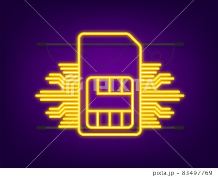 Mobile Cellular Phone Sim Card Chip. Neon icon. Vector stock illustration Mobile Cellular Phone Sim Card Chip. Neon icon. Vector stock illustration 83497769