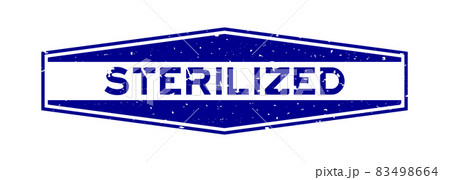 Grunge blue sterilized word hexagon rubber seal stamp on white background 83498664