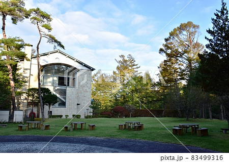 山中湖文学の森　しゃぼんだま広場と三島由紀夫文学館と青空 83499316