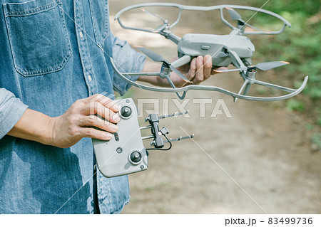 ドローンを持つ男性 ドローンを手に持って立つ人 ドローンを持つ男性 ドローンを手に持って立つ人 83499736