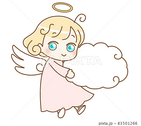 天使と雲型の吹き出し　左向き　ピンク 83501266