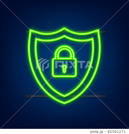 Cyber security vector logo with shield and check mark. Security shield concept. Internet security. Neon style. Vector illustration Cyber security vector logo with shield and check mark. Security shield concept. Internet security. Neon style. Vector illustration 83501271
