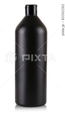 black bottle with shampoo isolated on white background black bottle with shampoo isolated on white background 83502262