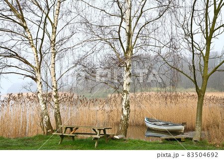 Lake and boat in Denmark in Autumn 83504692